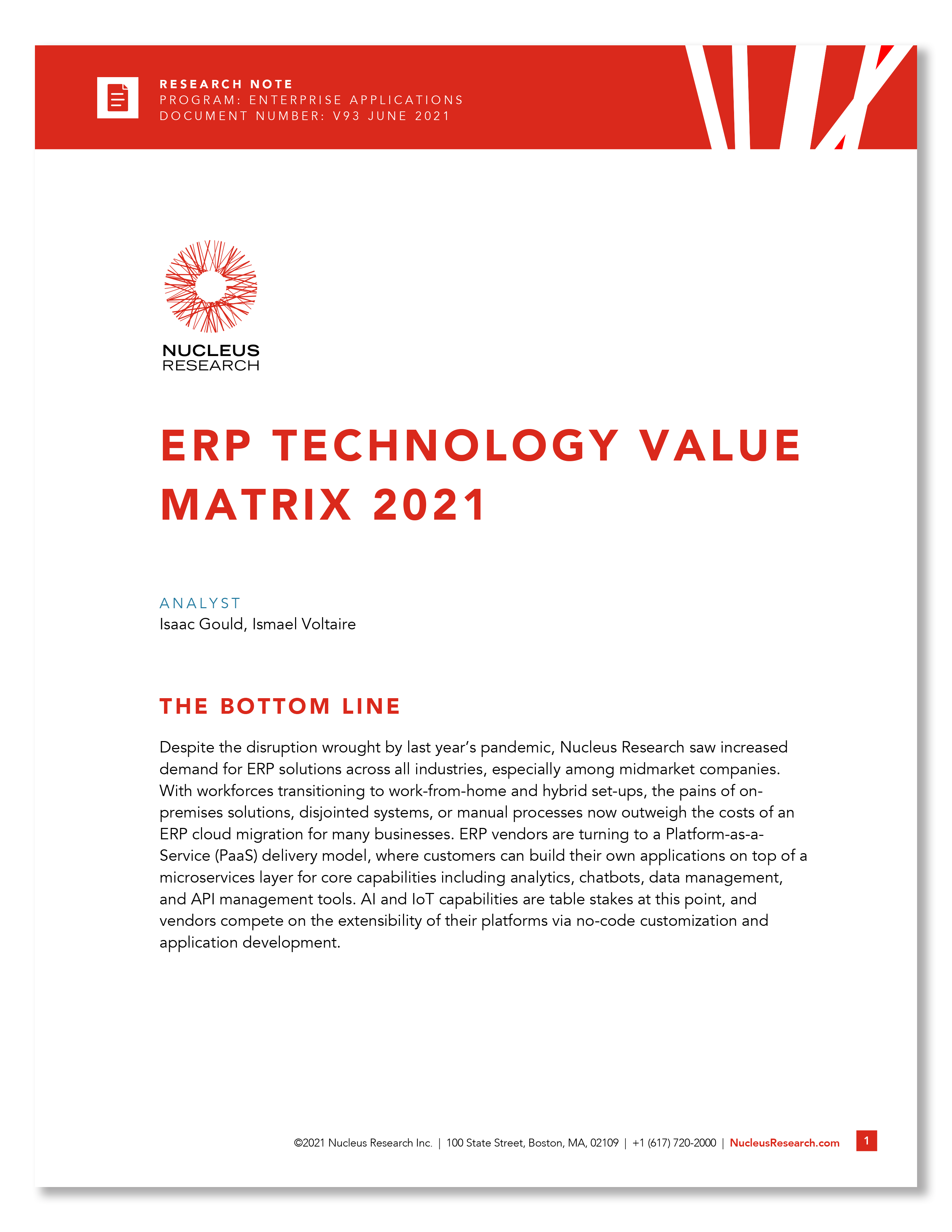 ERP Technology Value Matrix 2021